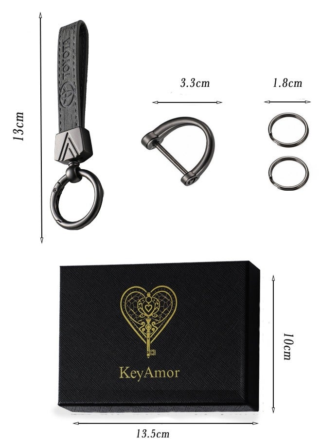 كيامور سلسلة مفاتيح أنيقة مصنوعة من المعدن والجلد للبالغين. سلسلة مفاتيح بشعار سيارة TOYOTA، سلسلة مفاتيح عصرية مع 3 حلقات مفاتيح، مثالية كهدية راقية أو كإكسسوار للسيارة. تتميز بلون رمادي أنيق وراقي، وتأتي مغلفة في علبة هدايا فاخرة. - Image 4