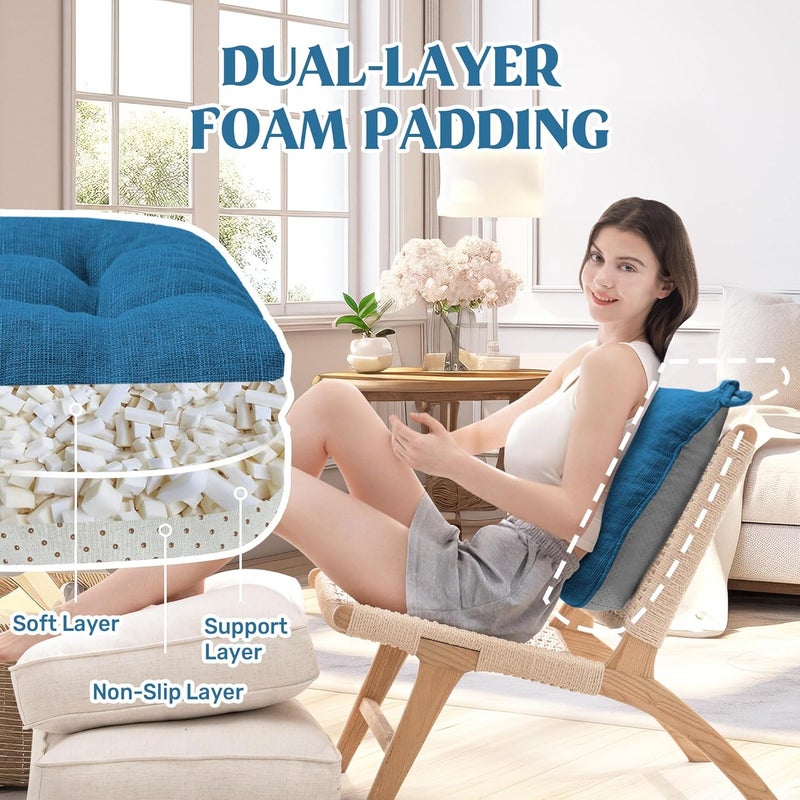 puredown ® Chair Cushions for Dining Chairs, Tufted Memory Foam Chair Pads with Non-Slip Backing, Kitchen Seat Cushions with Ties, Washable Seat Pads Set of 4, 15.5" x 15.5" x 4", Navy - Image 3