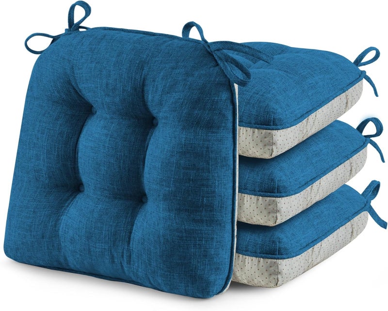 puredown ® Chair Cushions for Dining Chairs, Tufted Memory Foam Chair Pads with Non-Slip Backing, Kitchen Seat Cushions with Ties, Washable Seat Pads Set of 4, 15.5" x 15.5" x 4", Navy - Image 1