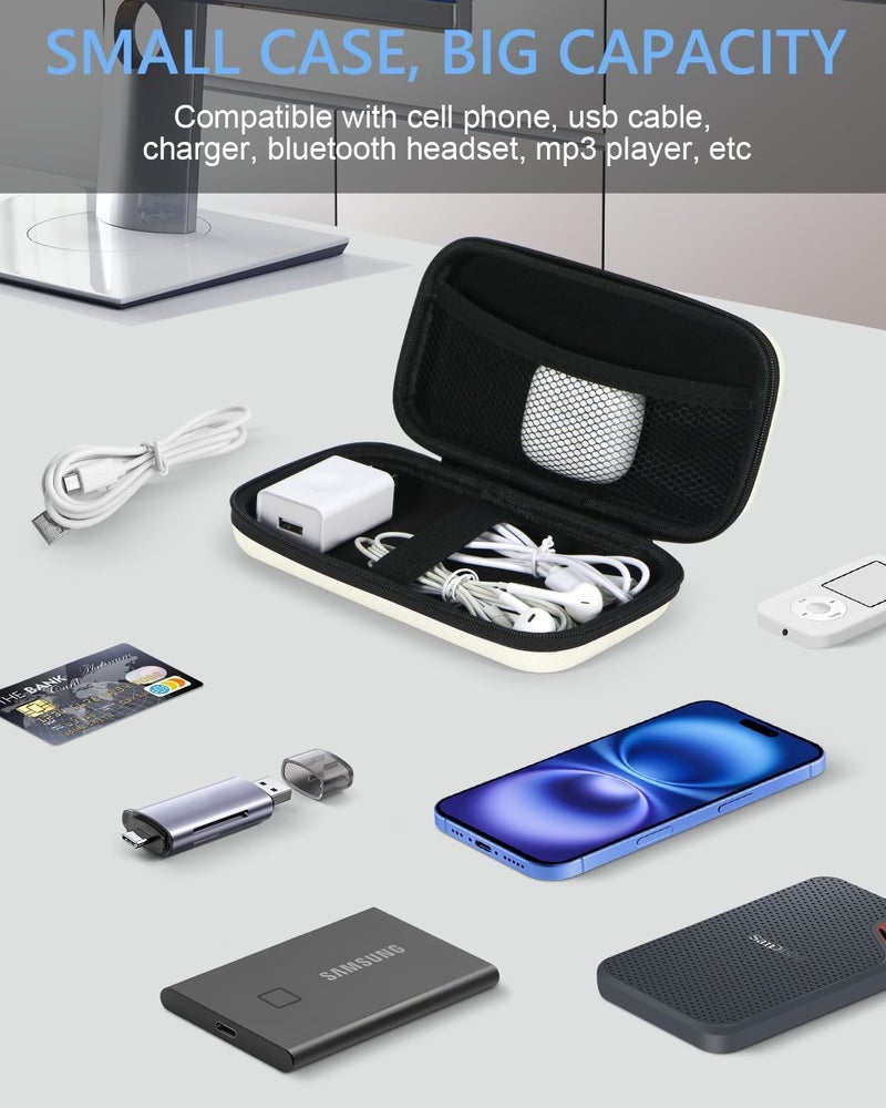 GLCON Off White Small Travel Electronic Organizer Case - Universal Hard Carrying Case Portable Storage Pouch Bag for Tech Accessories, Cable, Cord, MP3 Players, Card, Car Key Cash, SD Card - Image 3
