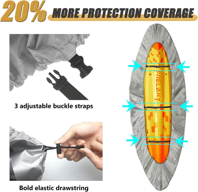 Frelaxy 420D Kayak Cover, Heavy Duty Waterproof UV Resistant Kayak Covers for Outdoor Storage, Ultra Strong Canoe Storage Dust Cover, Great for Indoor & Outdoor 9.8-15ft - Image 3