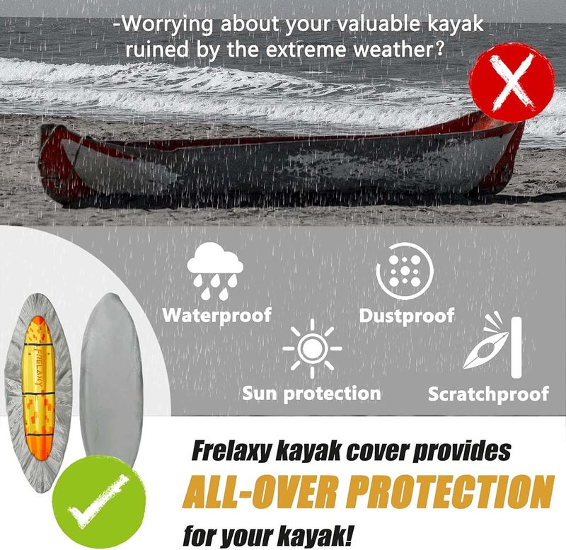 Frelaxy 420D Kayak Cover, Heavy Duty Waterproof UV Resistant Kayak Covers for Outdoor Storage, Ultra Strong Canoe Storage Dust Cover, Great for Indoor & Outdoor 9.8-15ft - Image 4