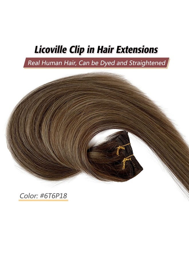 Licoville - Clip In Hair Extensions Balayage Brown To Beige Blonde Highlights Human Hair Extensions 18 Inch 70Grams 7Pcs Straight Blonde Balayage Remy Hair Clip Ins For Women - Image 1