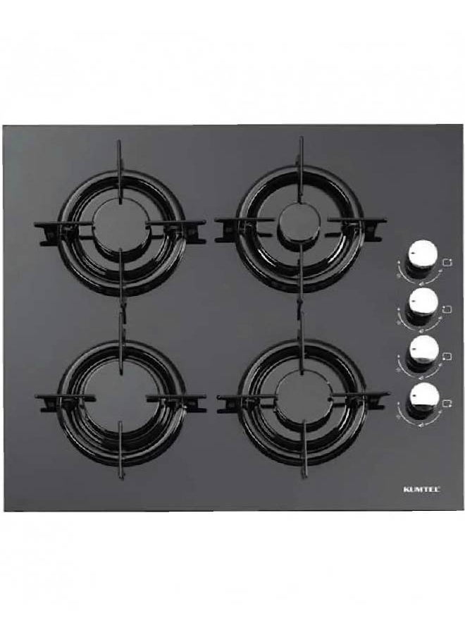 Kumtel Glass Built-in Hob - Gas - 4 Burners - 60*60 CM - Self-Igniting - Made in Turkey - Black - C65-40BTF  - Image 1
