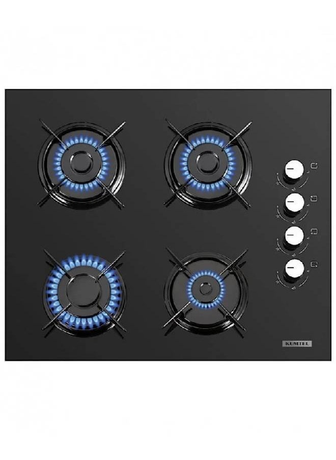 Kumtel Glass Built-in Hob - Gas - 4 Burners - 60*60 CM - Self-Igniting - Made in Turkey - Black - C65-40BTF  - Image 2