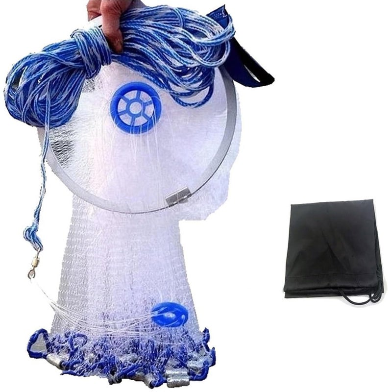 EASY BIG Cast Fishing Net With Aluminum Frame  0.8 Inch Mesh  7.8-13.8 Ft Diameter - Image 1