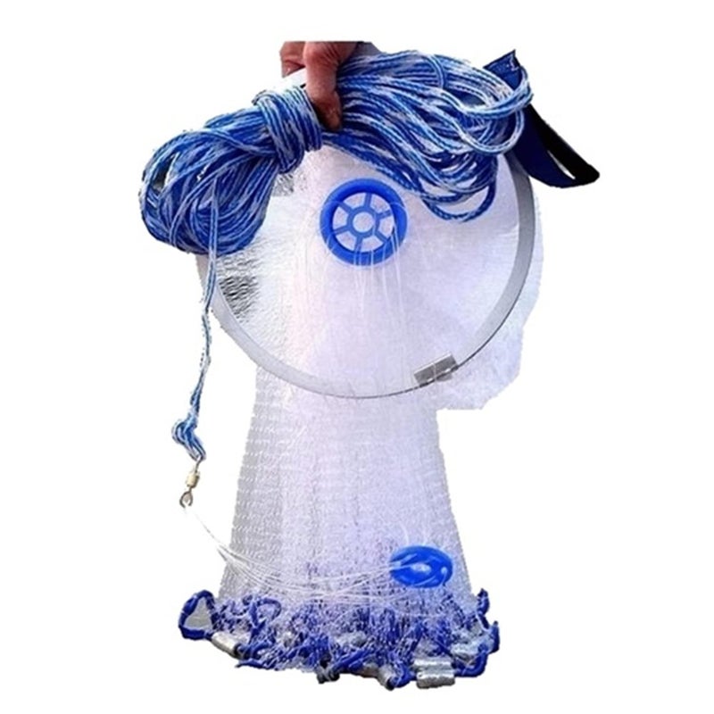 EASY BIG Cast Fishing Net With Aluminum Frame  0.8 Inch Mesh  7.8-13.8 Ft Diameter - Image 2