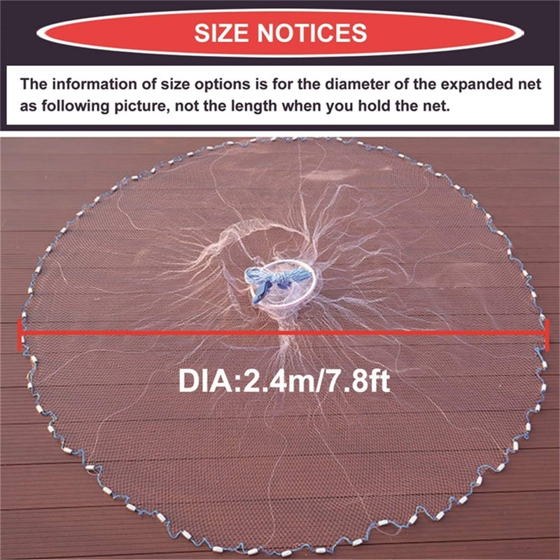 EASY BIG Cast Fishing Net With Aluminum Frame  0.8 Inch Mesh  7.8-13.8 Ft Diameter - Image 3