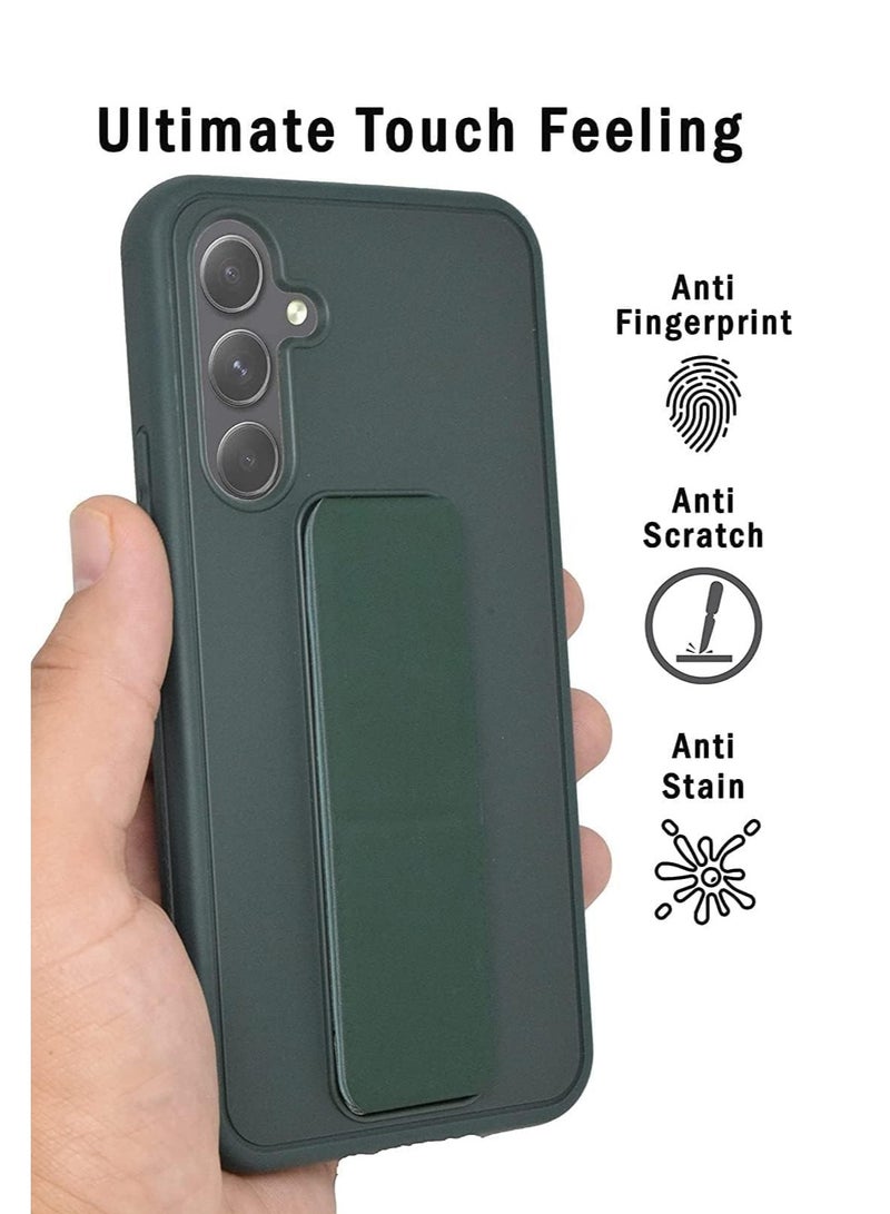 Denx Samsung Galaxy A25 Case with Kickstand and Magnetic Holder, Premium Vertical Strap and Grip with Silicone Holder, multiple viewing positions for Samsung Galaxy A25 (Dark Green) - Image 5