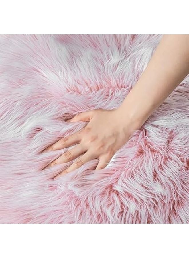 Harmony Home Ultra-Soft Fluffy Rug Faux Sheepskin Fur Area Rug Shaggy Couch Cover Seat Cushion Furry Runner Area Rugs Soft Fluffy Carpets for Living Room (Pink 60 x 140 cm) - Image 1