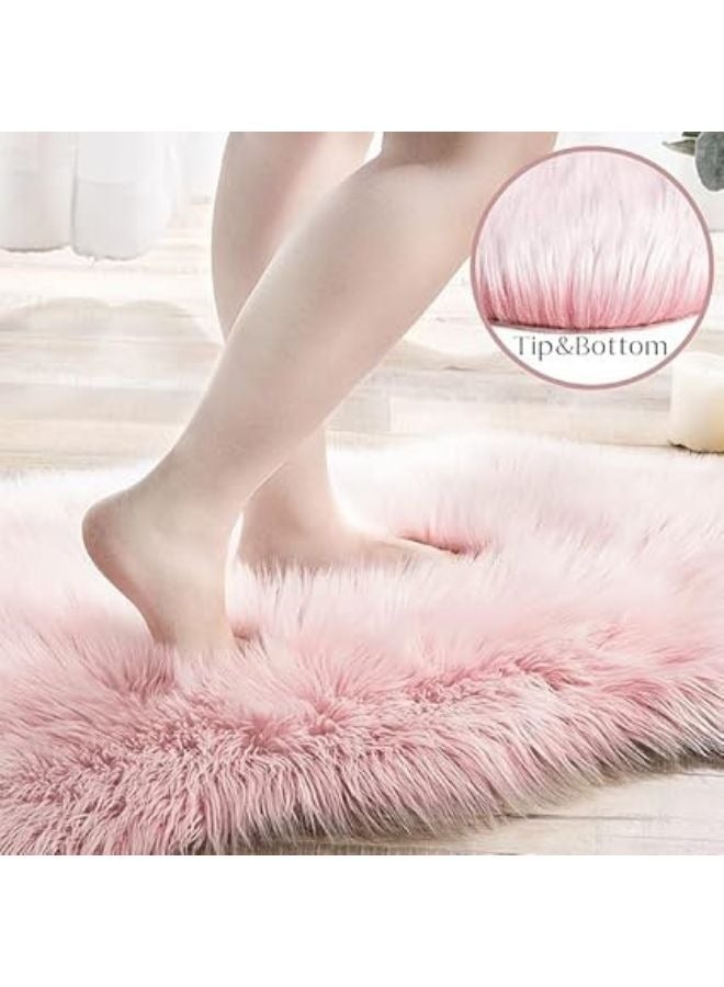 Harmony Home Ultra-Soft Fluffy Rug Faux Sheepskin Fur Area Rug Shaggy Couch Cover Seat Cushion Furry Runner Area Rugs Soft Fluffy Carpets for Living Room (Pink 60 x 140 cm) - Image 2