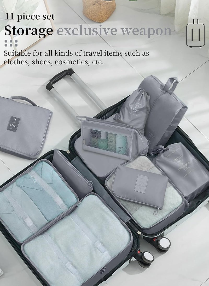 11pcs Travel Bag Organizer for Luggage Packing Cubes Storage Set, Waterproof Lightweight Travel Clothes Shoes Cosmetics Luggage Organizer Traveling Accessories (Grey) - Image 4