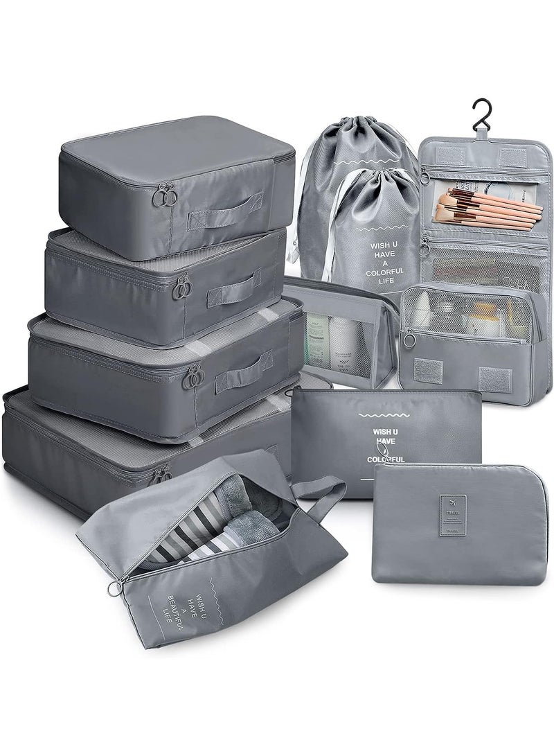 11pcs Travel Bag Organizer for Luggage Packing Cubes Storage Set, Waterproof Lightweight Travel Clothes Shoes Cosmetics Luggage Organizer Traveling Accessories (Grey) - Image 1