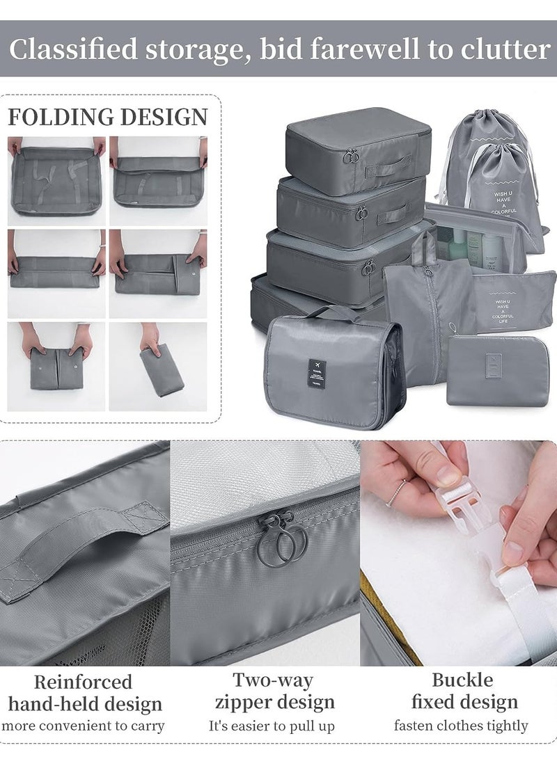 11pcs Travel Bag Organizer for Luggage Packing Cubes Storage Set, Waterproof Lightweight Travel Clothes Shoes Cosmetics Luggage Organizer Traveling Accessories (Grey) - Image 5