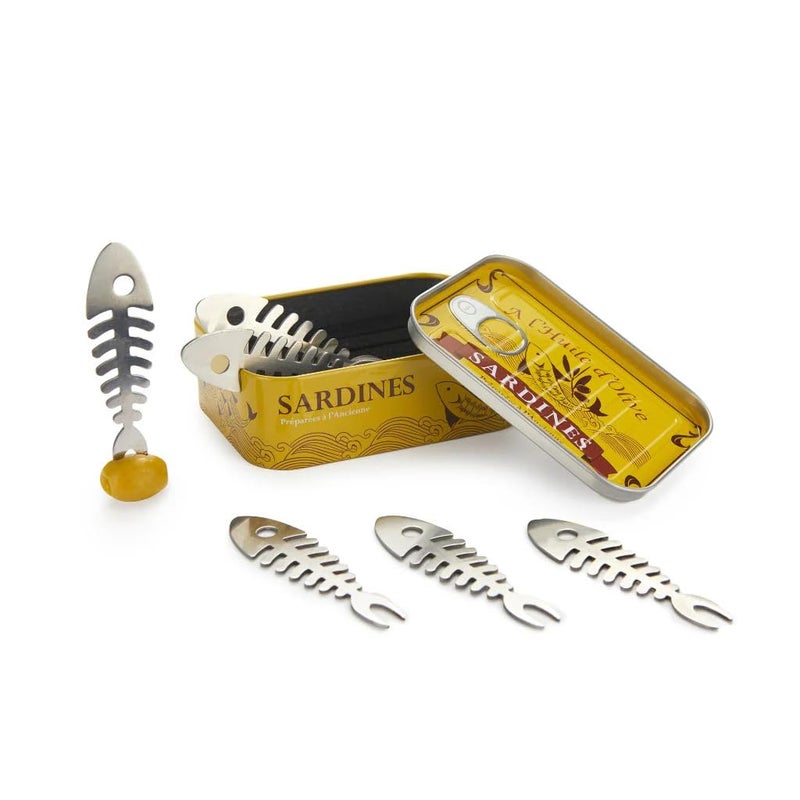 Balvi Sardines Snack Forks Set of 6 Stainless Steel Fishbone Design Appetizer Picks in VintageStyle Tin Ideal for Tapas Seafood and Hors doeuvres Tenedores de Aperitivo - Image 2