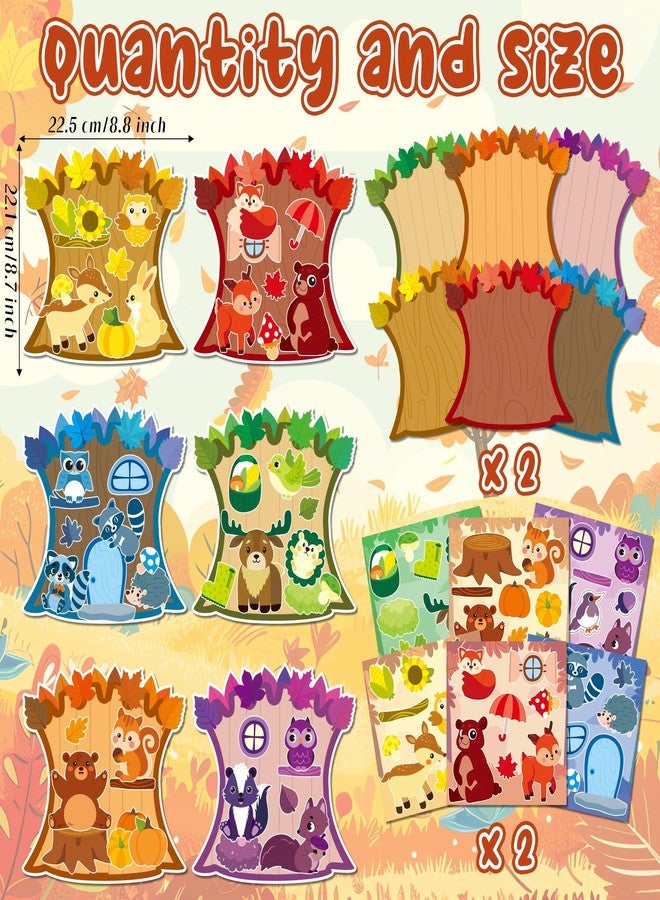 CY2SIDE 12 Sets Colorful Sorting Fall Woodland Animal Scene Sticker Art Craft for Kids, Make A Fall Woodland Scene with Fox Pumpkin Sticker, DIY Autumn Party Games for School Classroom Activities - Image 2