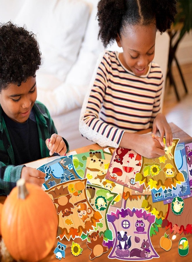 CY2SIDE 12 Sets Colorful Sorting Fall Woodland Animal Scene Sticker Art Craft for Kids, Make A Fall Woodland Scene with Fox Pumpkin Sticker, DIY Autumn Party Games for School Classroom Activities - Image 4