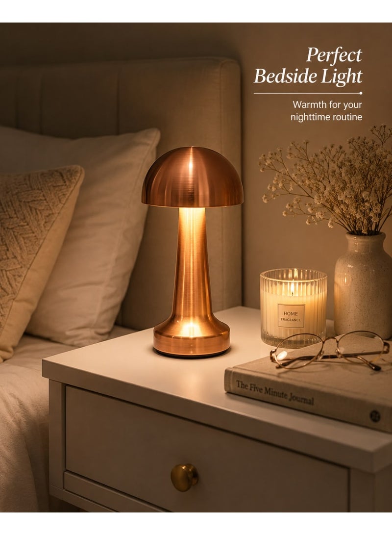 Mushroom-shaped table lamp, portable rechargeable LED night light with touch dimming, bedside lamp for kids, bedroom, living room, office, and bar decor, copper color - Image 3