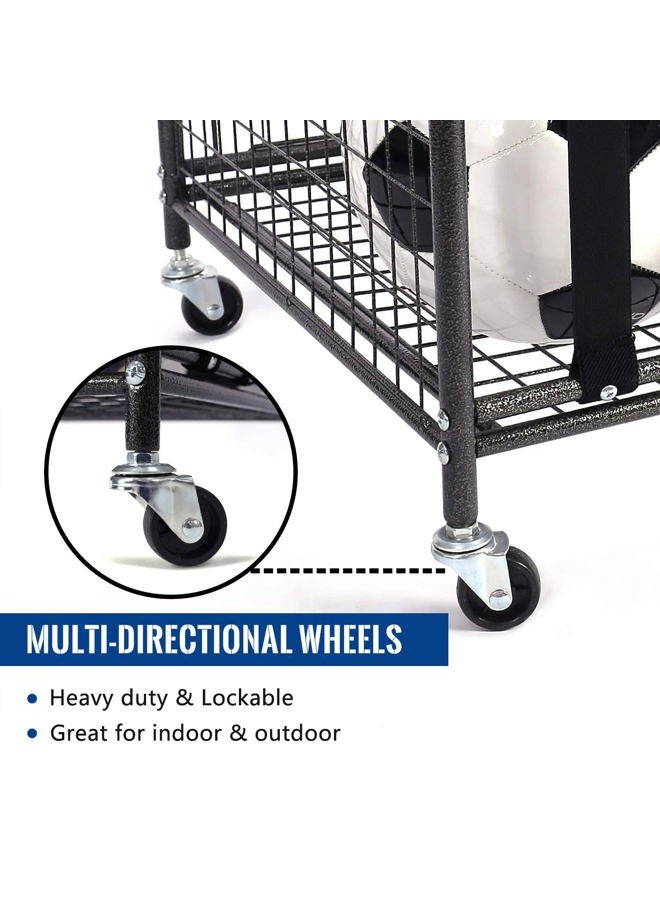 Mythinglogic Rolling Sports Ball Storage Cart, Sports Lockable Ball Storage Locker with Elastic Straps, Stackable Ball Cage for Garage Storage Garage Organizer, 6 Ball Capacity Full Size, Black,Steel - Image 4