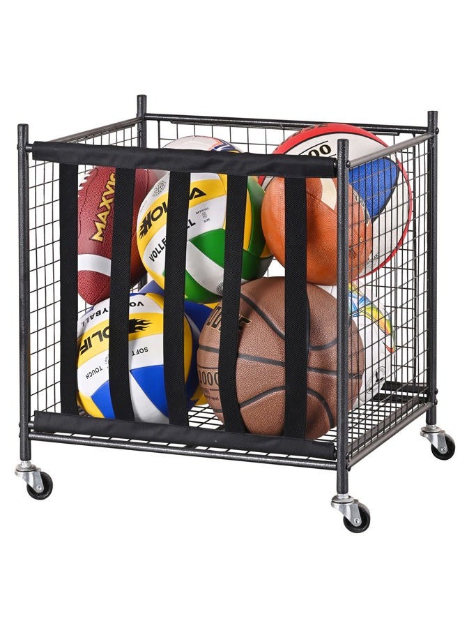 Mythinglogic Rolling Sports Ball Storage Cart, Sports Lockable Ball Storage Locker with Elastic Straps, Stackable Ball Cage for Garage Storage Garage Organizer, 6 Ball Capacity Full Size, Black,Steel - Image 1