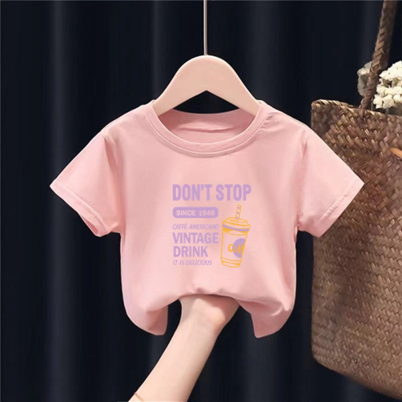 2223# Children'S Wear Round Neck T-Shirt Children'S Doll Letter Printed Base Shirt 100% Cotton Top - Image 2