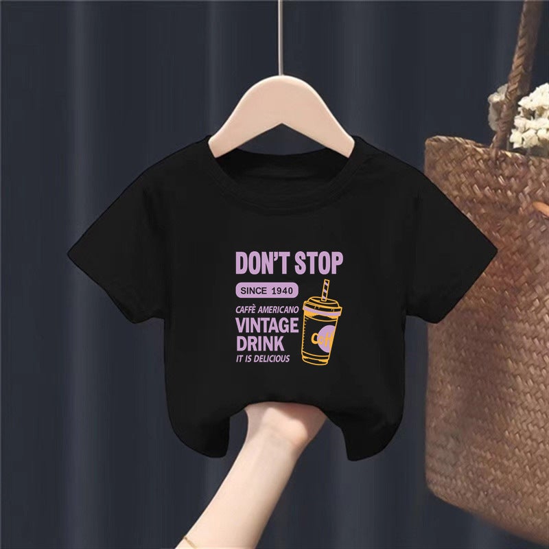 2223# Children'S Wear Round Neck T-Shirt Children'S Doll Letter Printed Base Shirt 100% Cotton Top - Image 3
