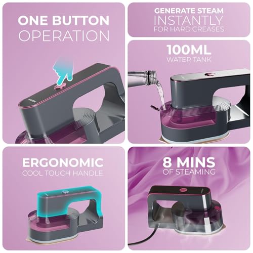 XECH Garment Steamer for Clothes | 1200W Mini Handheld Steamer | Vertical & Horizontal Use Fast Steam Generation | Travel-Friendly | House Warming Gifts for Women, Wife (SteamX) (Purple) - Image 5