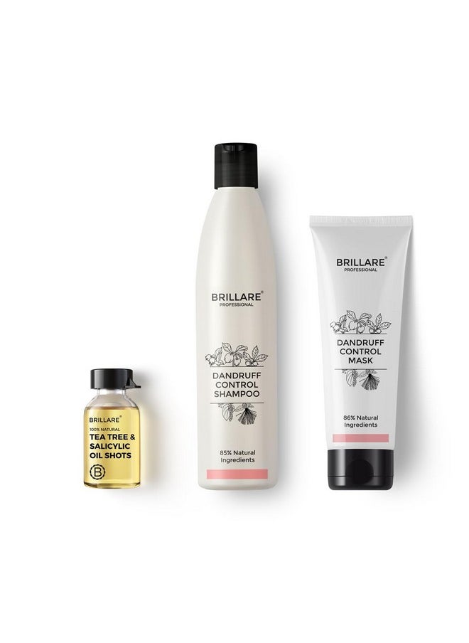 BRILLARE Anti Dandruff Treatment Combo, Controls Dandruff, Gives Relief From Itchy & Flaky Scalp, Shampoo 300Ml, Conditioner 125Ml And Oil Shots (8 Shots X 6Ml Each)  - Image 1