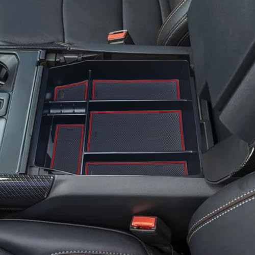 Zxiaochun Center Console Organizer Compatible with 2021 2022 2023 2024 Ford F150 Interior Accessories, Armrest Box Insert Storage Tray (Full Console w/Bucket Seats ONLY)-Red Trim - Image 4