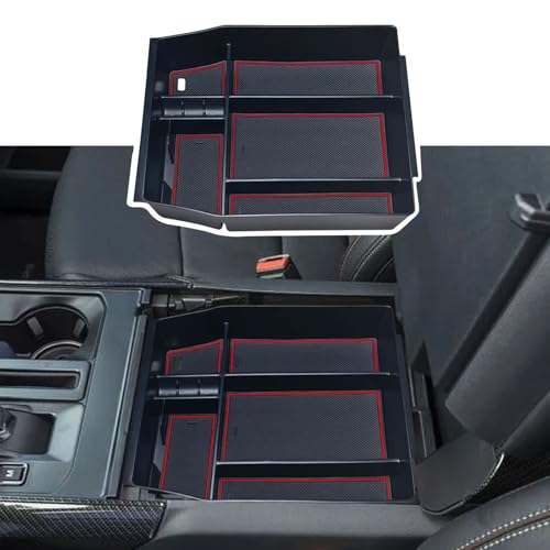 Zxiaochun Center Console Organizer Compatible with 2021 2022 2023 2024 Ford F150 Interior Accessories, Armrest Box Insert Storage Tray (Full Console w/Bucket Seats ONLY)-Red Trim - Image 1