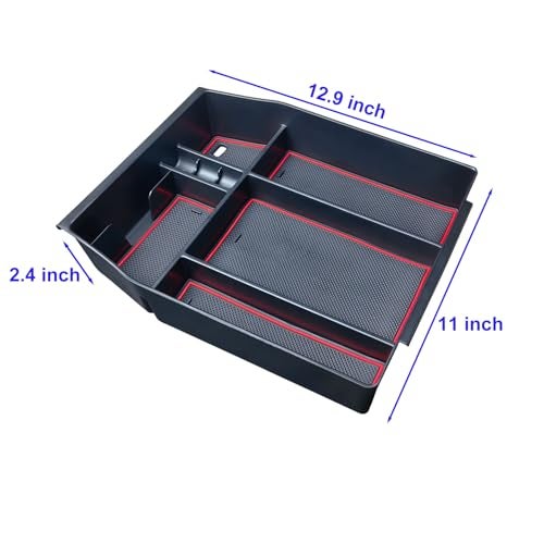 Zxiaochun Center Console Organizer Compatible with 2021 2022 2023 2024 Ford F150 Interior Accessories, Armrest Box Insert Storage Tray (Full Console w/Bucket Seats ONLY)-Red Trim - Image 5