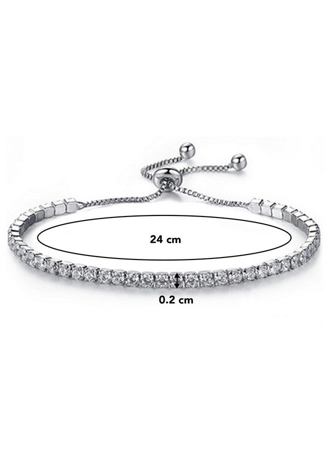 Peora Adjustable Silver Plated Rhinestone Diamond Cut CZ Bridesmaid Tennis Bracelet Gift for Women Girls Valentines Gift for Her - Image 4