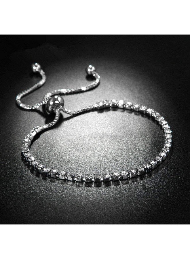 Peora Adjustable Silver Plated Rhinestone Diamond Cut CZ Bridesmaid Tennis Bracelet Gift for Women Girls Valentines Gift for Her - Image 5