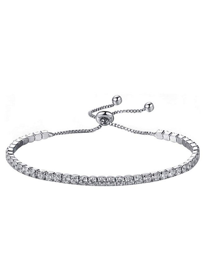 Peora Adjustable Silver Plated Rhinestone Diamond Cut CZ Bridesmaid Tennis Bracelet Gift for Women Girls Valentines Gift for Her - Image 1