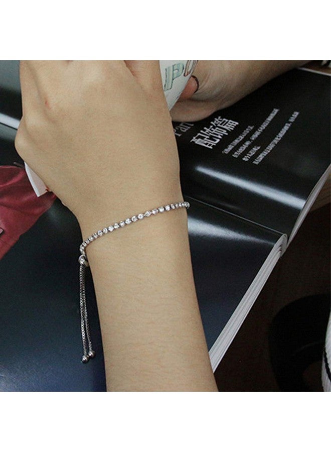 Peora Adjustable Silver Plated Rhinestone Diamond Cut CZ Bridesmaid Tennis Bracelet Gift for Women Girls Valentines Gift for Her - Image 2