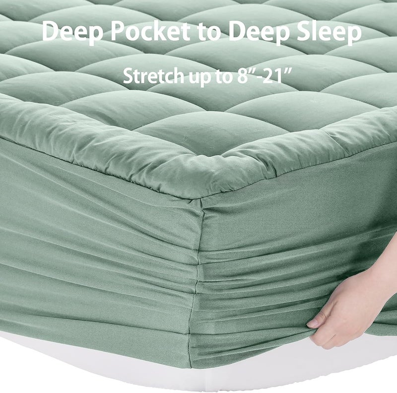 EASELAND Twin Size Mattress Pad Pillow Top Mattress Cover Quilted Fitted Mattress Protector Single 8-21" Deep Pocket Cooling Mattress Topper (39x75 Inches, Pale Aqua) - Image 5