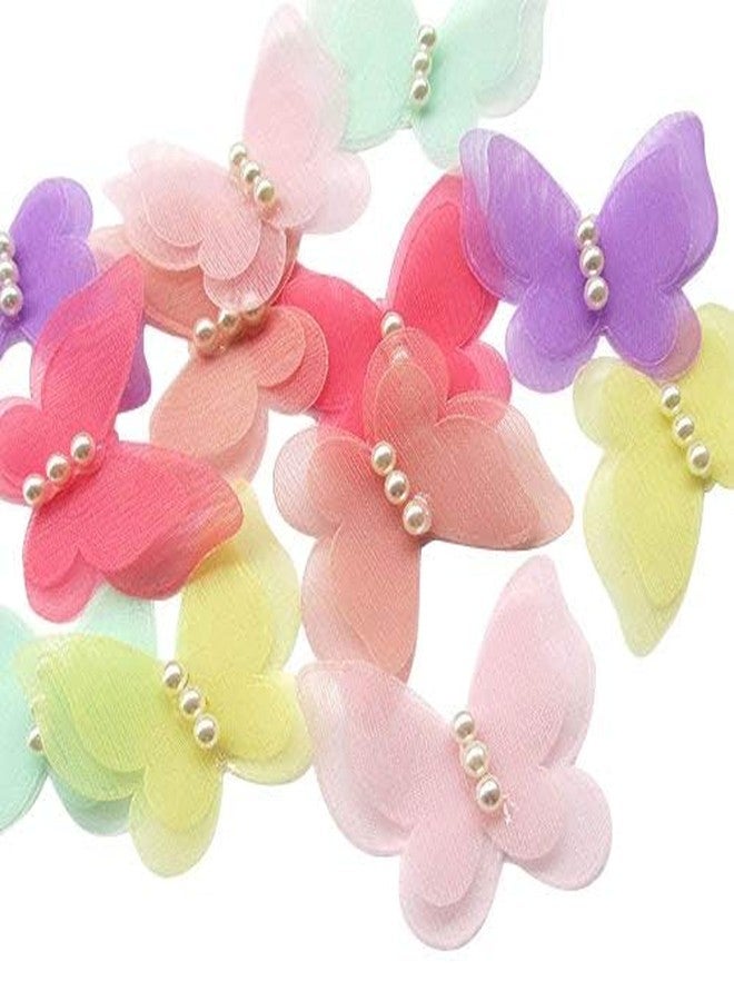 Dandan DIY 30pcs Organza Ribbon Flowers Bows Butterfly Pearl Appliques Wedding Decor (Multi-Color - Image 2