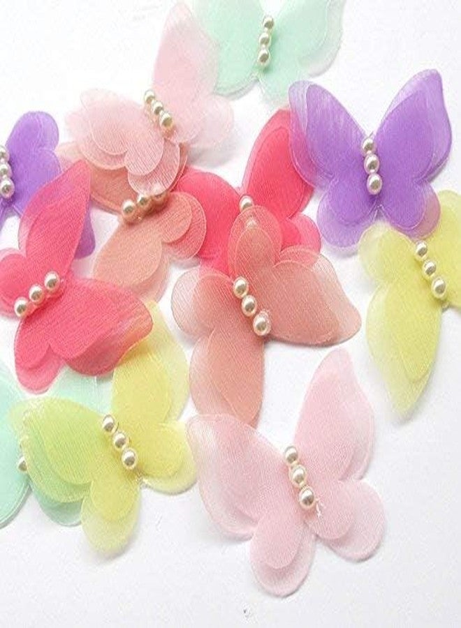 Dandan DIY 30pcs Organza Ribbon Flowers Bows Butterfly Pearl Appliques Wedding Decor (Multi-Color - Image 5