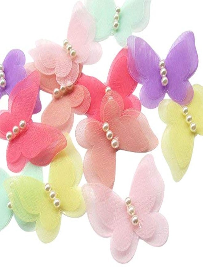 Dandan DIY 30pcs Organza Ribbon Flowers Bows Butterfly Pearl Appliques Wedding Decor (Multi-Color - Image 1