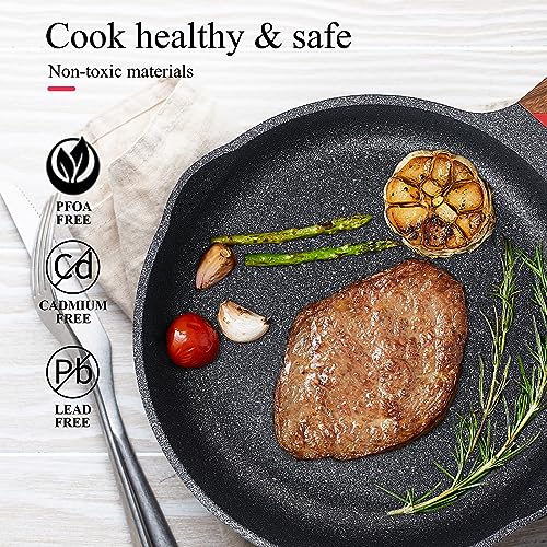 Vinchef Nonstick Frying Pan Anti Scratch,8 Inch Skillet Cast Aluminum Cookware, Induction Compatible,Black - Image 2