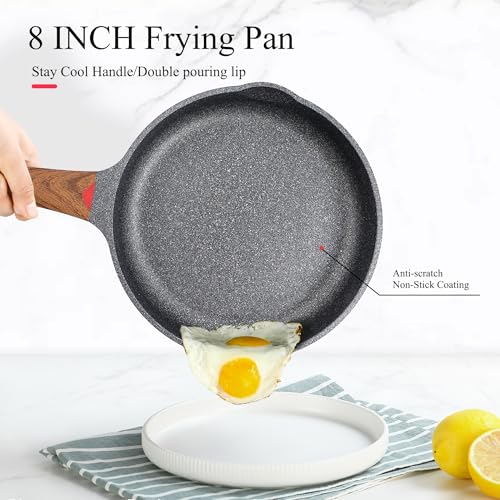 Vinchef Nonstick Frying Pan Anti Scratch,8 Inch Skillet Cast Aluminum Cookware, Induction Compatible,Black - Image 4