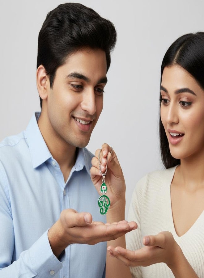 M Men Style Tamil Om Gada Pendant Necklace for Men & Women | Hindu Religious Jewelry with Green Enamel | 45mm Height | Spiritual Temple Gift Green SPn2026116 - Image 4
