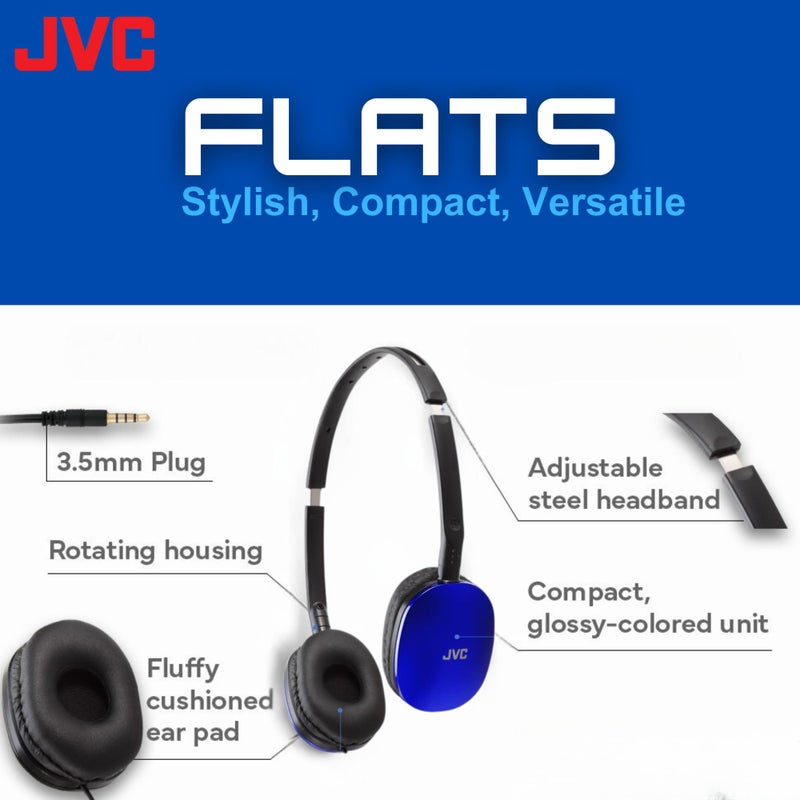 JVC Flats On-Ear Wired Headphones - Flat Foldable Design - 30mm Driver for Powerful Sound - Soft Ear-Pads for Comfort â€“ Steel Headband - Lightweight & Portable - PC/Laptop/Gaming - 3.5mm Slim Plug - Image 2