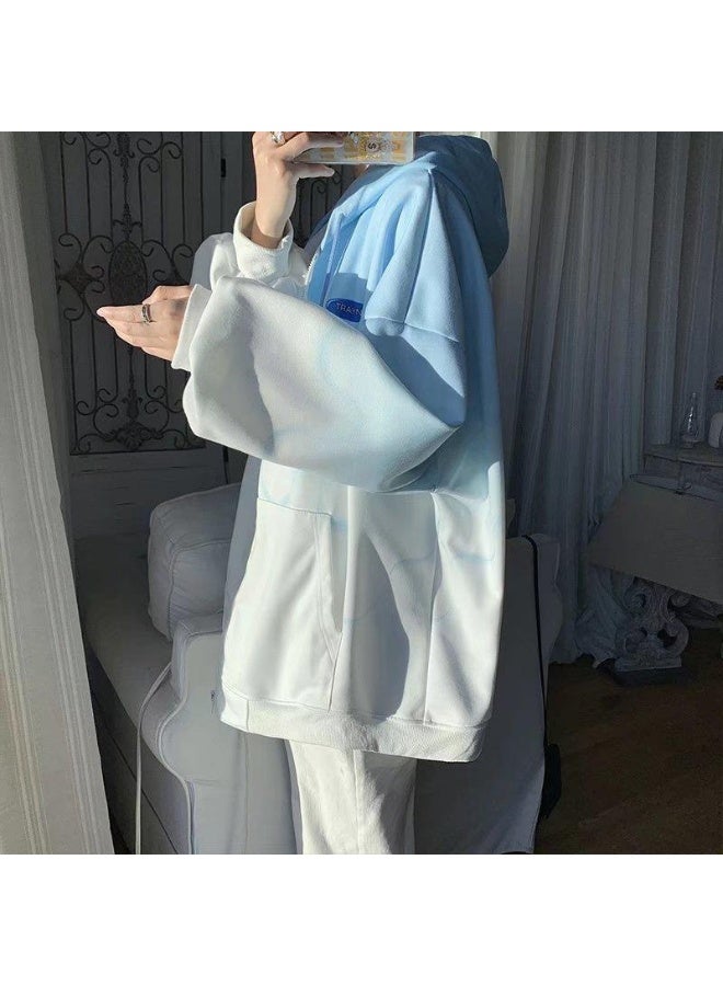 NIBEMINENT Gradient Hooded Jacket Plus Size WinterGradient Blue Gradient Blue