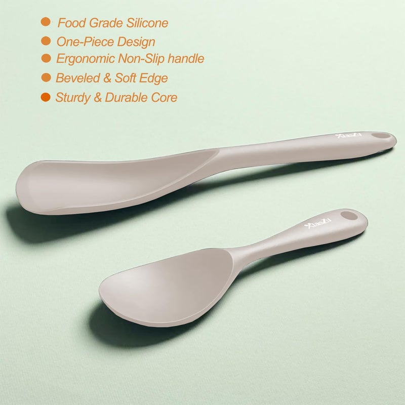 XiaoZu Cooking Spoon and Rice Scooper Set for Nonstick Cookwares, Heat Resistant- Seamless Design, Great for Cooking, Serving, Mixing, Scoop, and Scrape,2 Pack, Khaki - Image 2