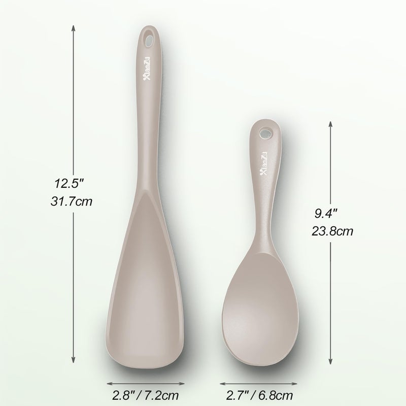 XiaoZu Cooking Spoon and Rice Scooper Set for Nonstick Cookwares, Heat Resistant- Seamless Design, Great for Cooking, Serving, Mixing, Scoop, and Scrape,2 Pack, Khaki - Image 3