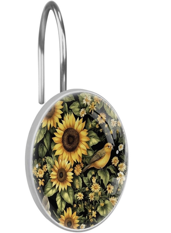 Sunflower 12Pcs Decorative Shower Curtain Hooks, Animal Art Design Rust Resistant Shower Curtain Rings, Stainless Steel Round Curtain Rods Hooks for Bathroom, Kitchen, Bedroom - Image 1