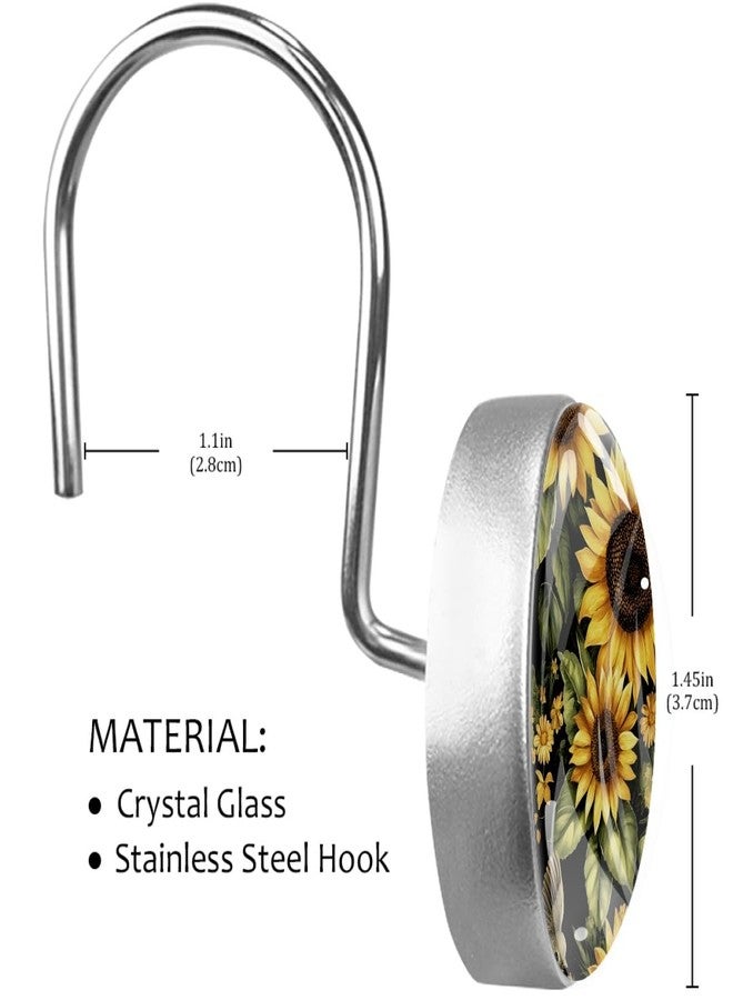 Sunflower 12Pcs Decorative Shower Curtain Hooks, Animal Art Design Rust Resistant Shower Curtain Rings, Stainless Steel Round Curtain Rods Hooks for Bathroom, Kitchen, Bedroom - Image 3