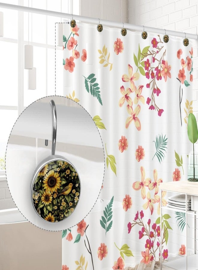 Sunflower 12Pcs Decorative Shower Curtain Hooks, Animal Art Design Rust Resistant Shower Curtain Rings, Stainless Steel Round Curtain Rods Hooks for Bathroom, Kitchen, Bedroom - Image 4