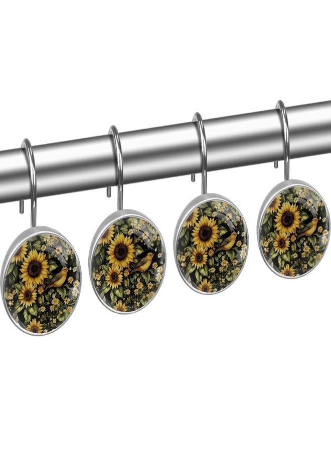 Sunflower 12Pcs Decorative Shower Curtain Hooks, Animal Art Design Rust Resistant Shower Curtain Rings, Stainless Steel Round Curtain Rods Hooks for Bathroom, Kitchen, Bedroom - Image 2